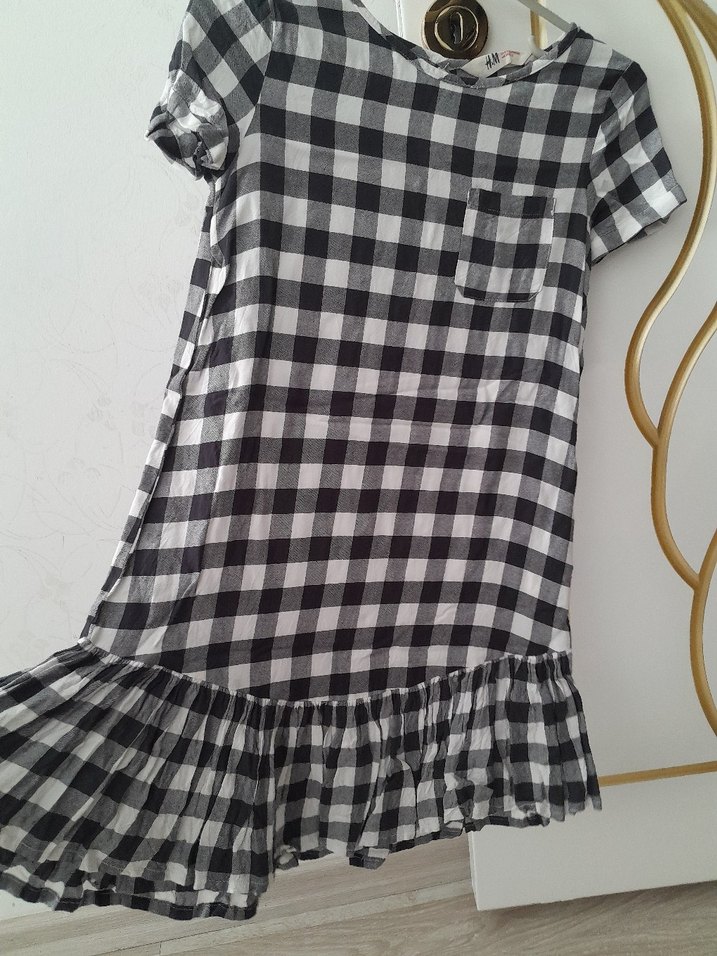 Gri Kareli Kısa Kollu Salaş Midi  çocuk Elbise - Görsel 5