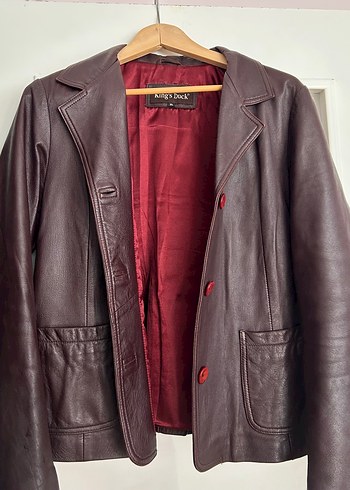 Vintage Bordo Deri Kadın Ceket XL beden - Görsel 4