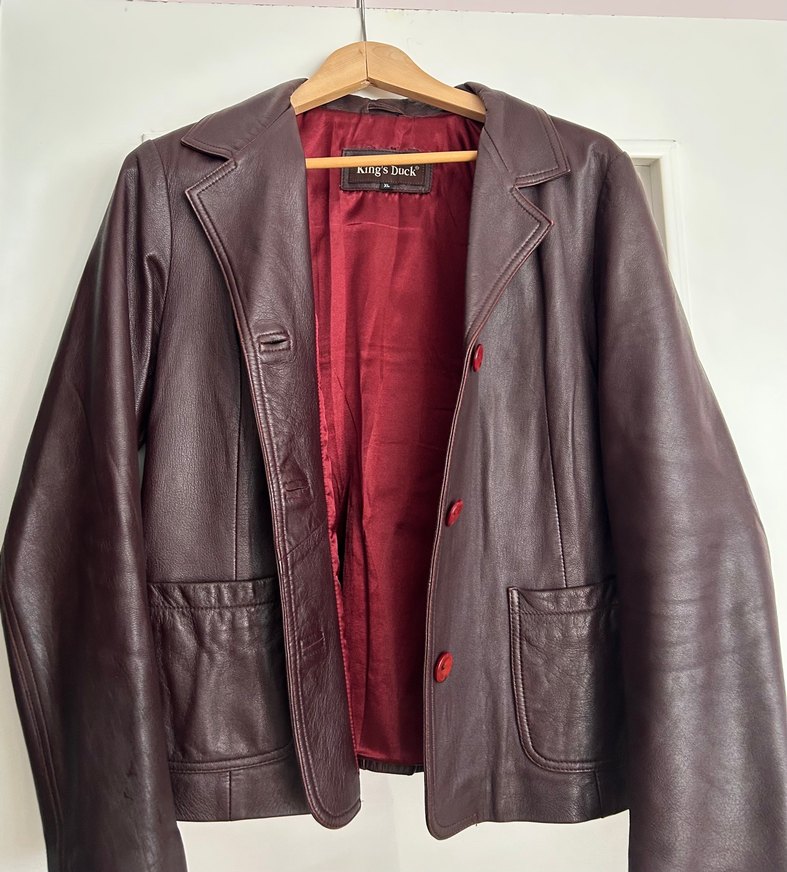 Vintage Bordo Deri Kadın Ceket XL beden - Görsel 4