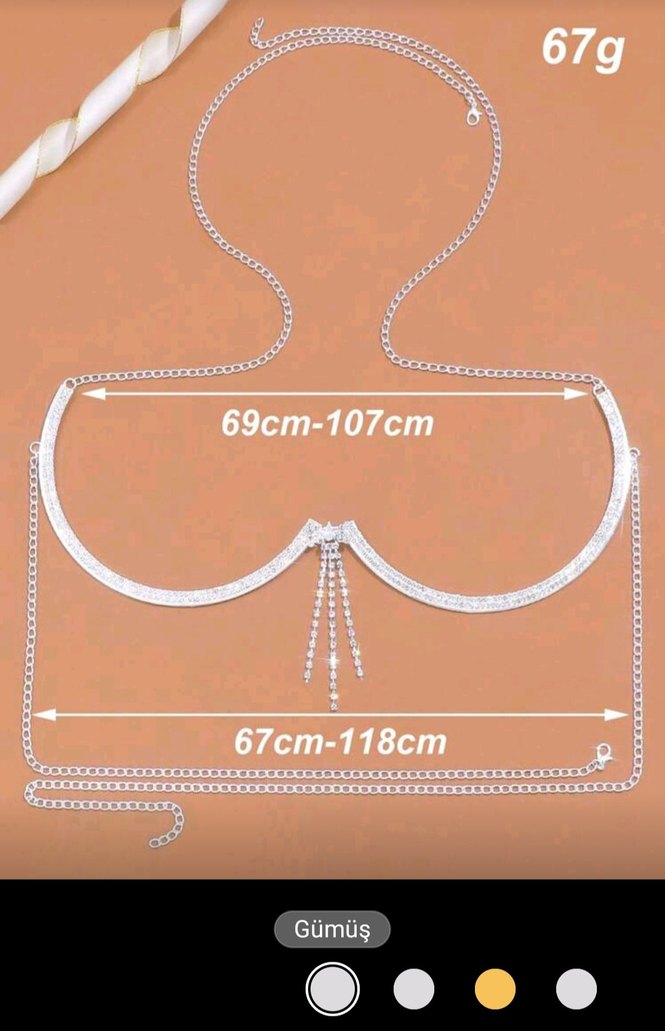 taşli Gümüş Renkli Vücut Zinciri - Görsel 3