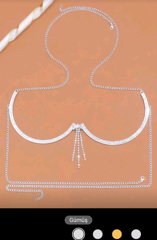 taşli Gümüş Renkli Vücut Zinciri - Görsel 4