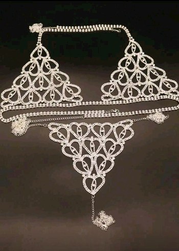 gümüş renkli Dantel Detaylı Kadın Vücut Zinciri - Görsel 2