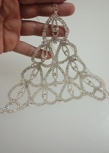 gümüş renkli Dantel Detaylı Kadın Vücut Zinciri - Görsel 3