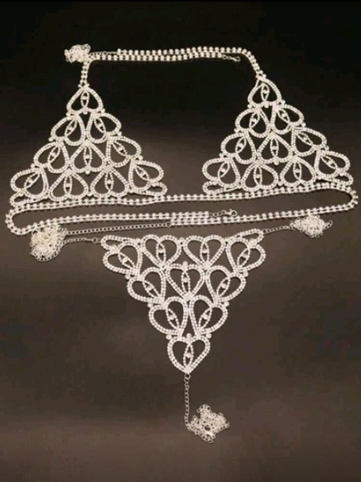 gümüş renkli Dantel Detaylı Kadın Vücut Zinciri - Görsel 2