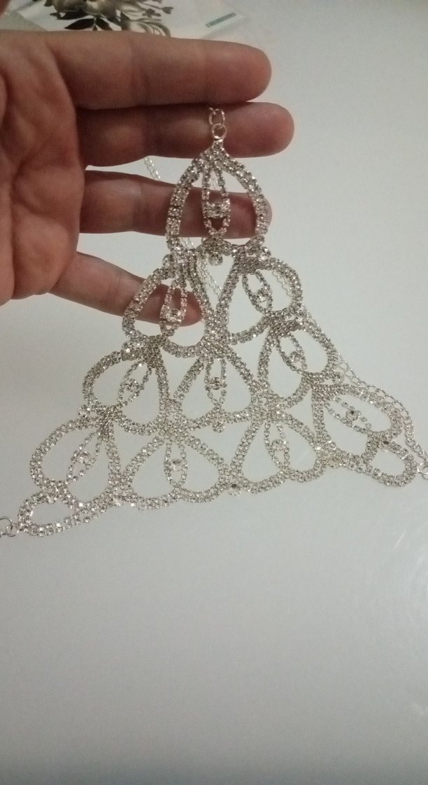 gümüş renkli Dantel Detaylı Kadın Vücut Zinciri - Görsel 3