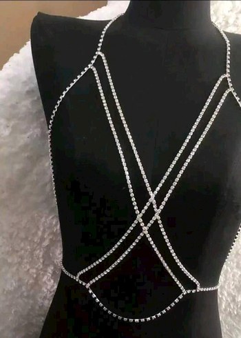 gümüş Parlak taşlı çapraz Kadın Vücut Zinciri - Görsel 2