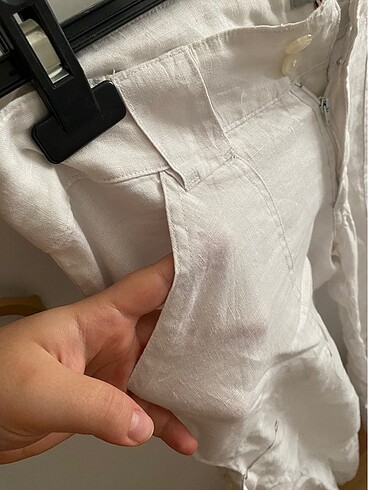 s Beden beyaz Renk Beyaz keten cepli pantalon