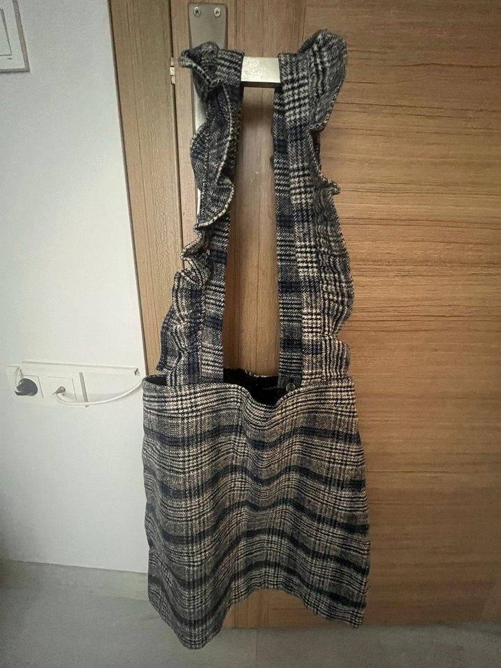 Gri Kareli Salopet elbise - Görsel 3