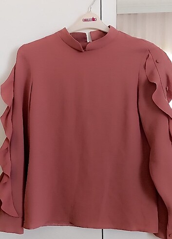 Pembe Potin Pudra kolları dökümlü gömlek 