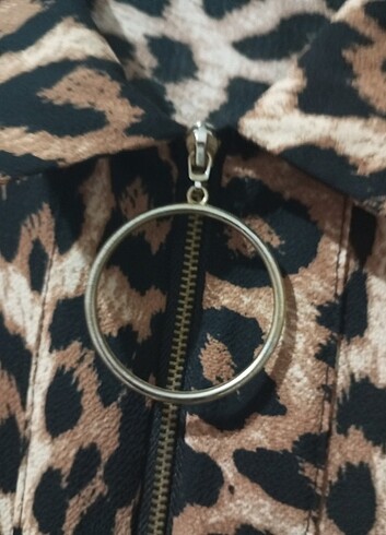 Diğer Leopar desenli fermuarlı tunik gömlek