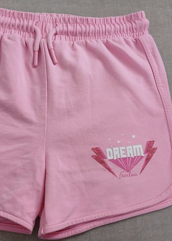 Pembe Baskılı Pamuklu Rahat Kesim Kız Şort