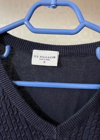 U.S polo Erkek Mavi V Yaka Örgü Triko Kazak - Görsel 4