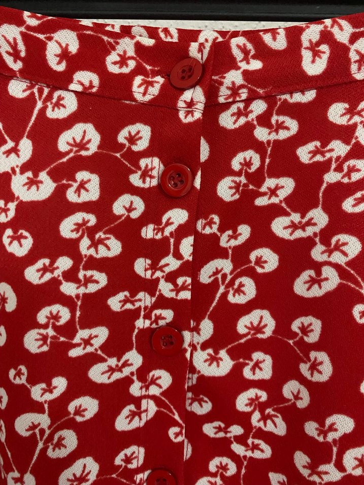 Kırmızı Desenli Midi Etek - Görsel 5