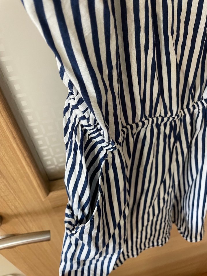 Çizgili V Yaka İnce Askılı Kadın Tulum - Görsel 3