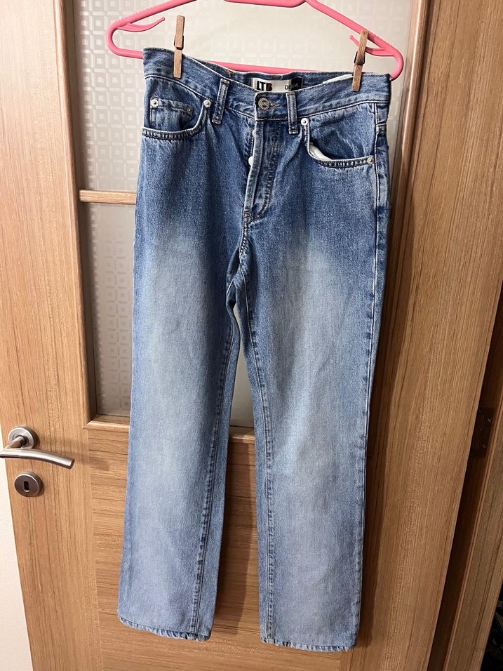 Düğmeli Mavi Kadın Denim Pantolon - Görsel 2