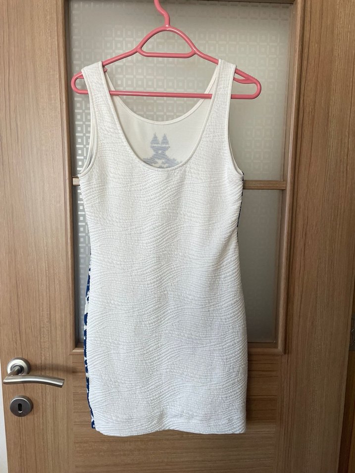 H&M Beyaz Lacivert Desenli Mini Elbise - Görsel 3