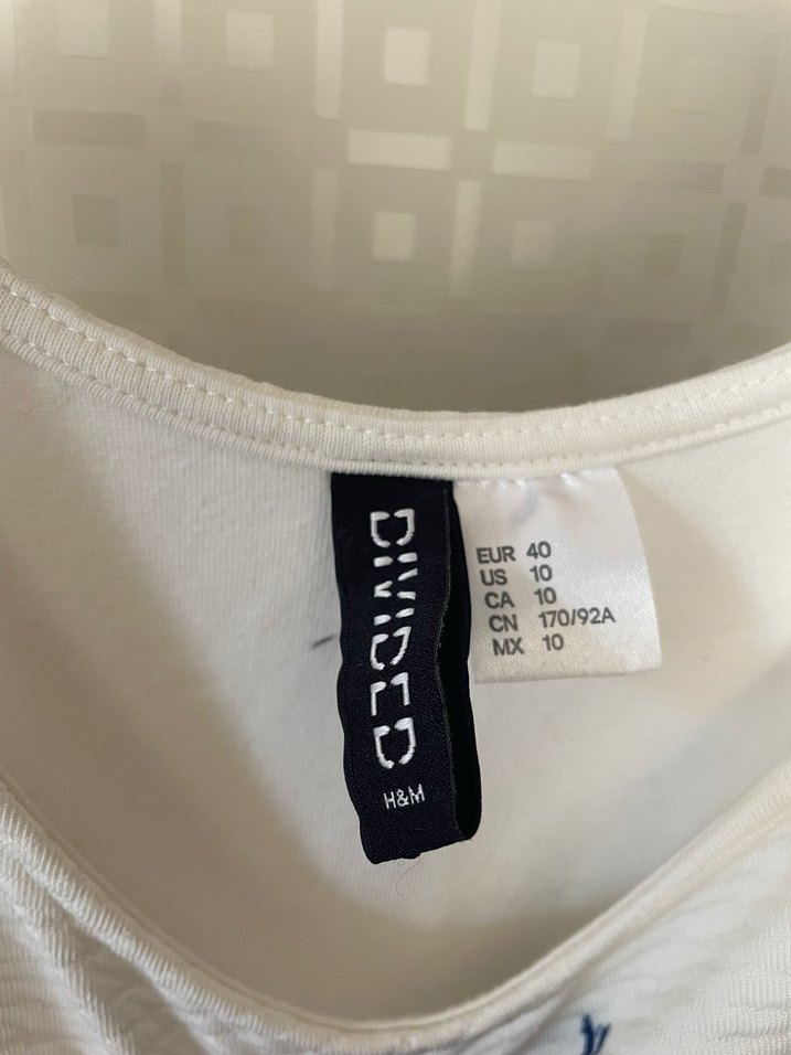 H&M Beyaz Lacivert Desenli Mini Elbise - Görsel 4