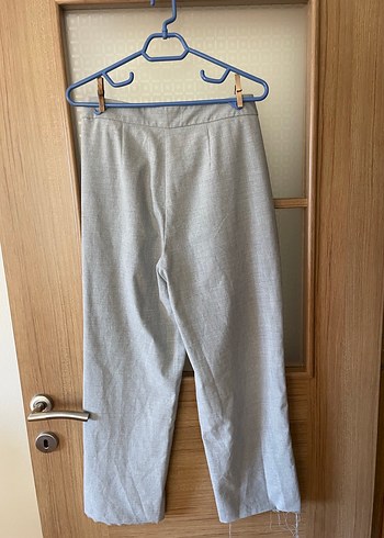 Gri Keten Pilili Kadın Pantolon - Görsel 4