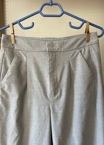 Gri Keten Pilili Kadın Pantolon - Görsel 5