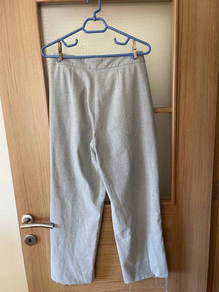 Gri Keten Pilili Kadın Pantolon - Görsel 4