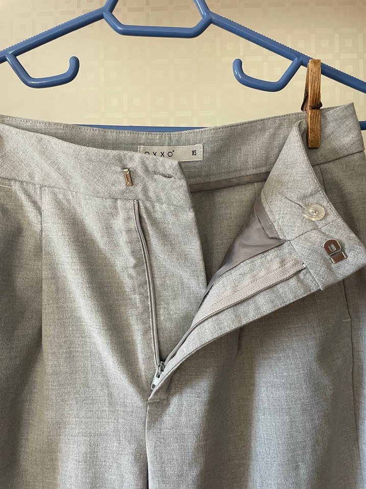 Gri Keten Pilili Kadın Pantolon - Görsel 2