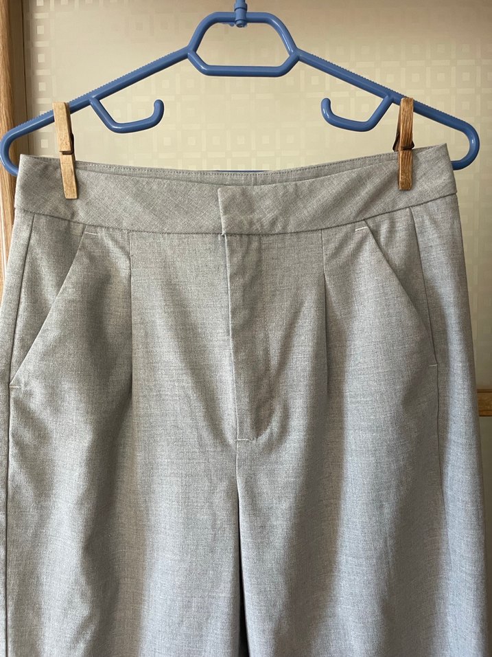 Gri Keten Pilili Kadın Pantolon - Görsel 5