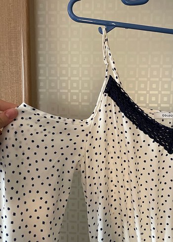 Beyaz Puantiyeli Dantel Detaylı Midi Elbise - Görsel 2