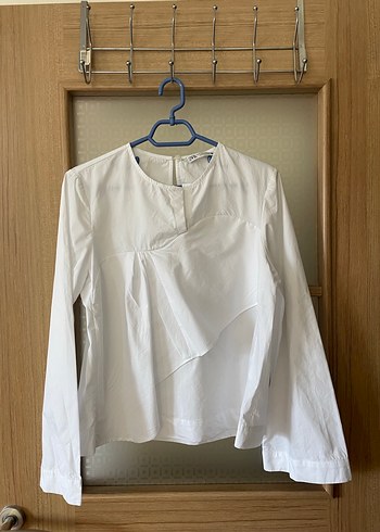 Zara Beyaz pamuklu Uzun Kollu Salaş Bluz - Görsel 2