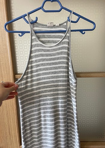 GAP Gri Çizgili Uzun İnce Askılı Elbise - Görsel 5