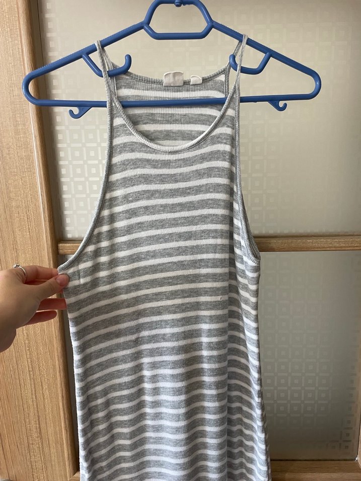 GAP Gri Çizgili Uzun İnce Askılı Elbise - Görsel 5