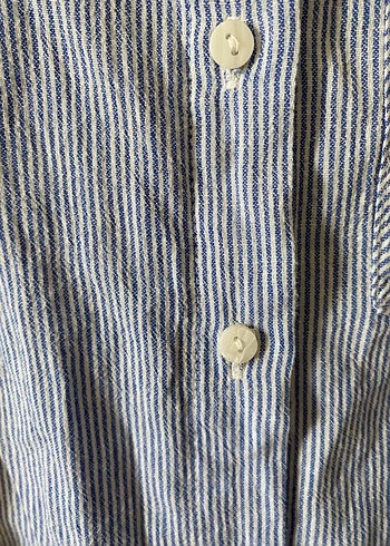 Düğmeli, Uzun Kollu Mavi Kadın Gömlek - Görsel 7