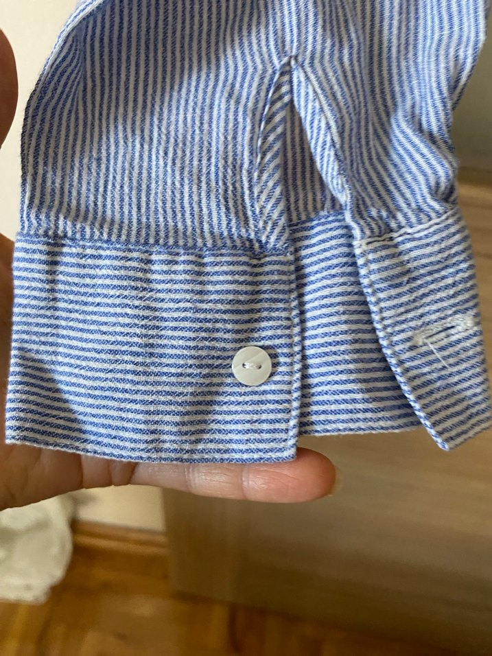 Düğmeli, Uzun Kollu Mavi Kadın Gömlek - Görsel 5