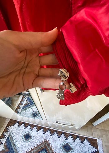 Kırmızı Fermuarlı Kadın Midi Ceket - Görsel 4