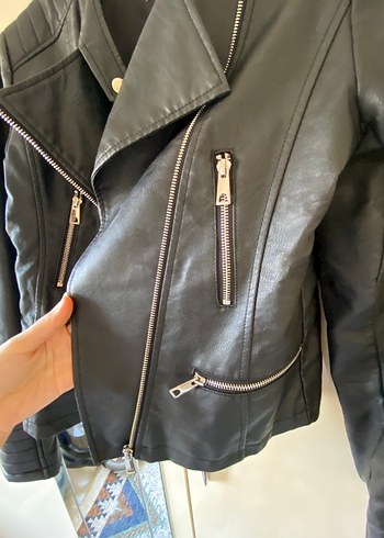 Siyah Deri Biker Ceket - Görsel 3