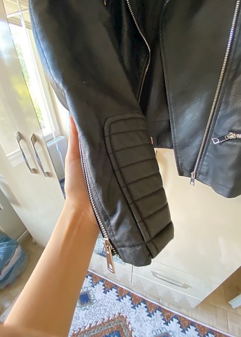 Siyah Deri Biker Ceket - Görsel 4