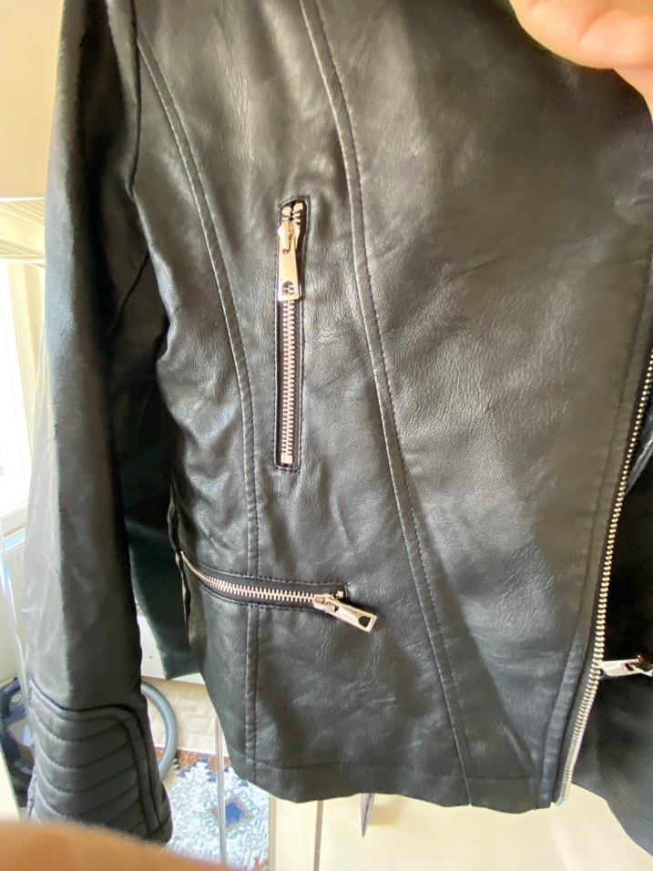 Siyah Deri Biker Ceket - Görsel 5