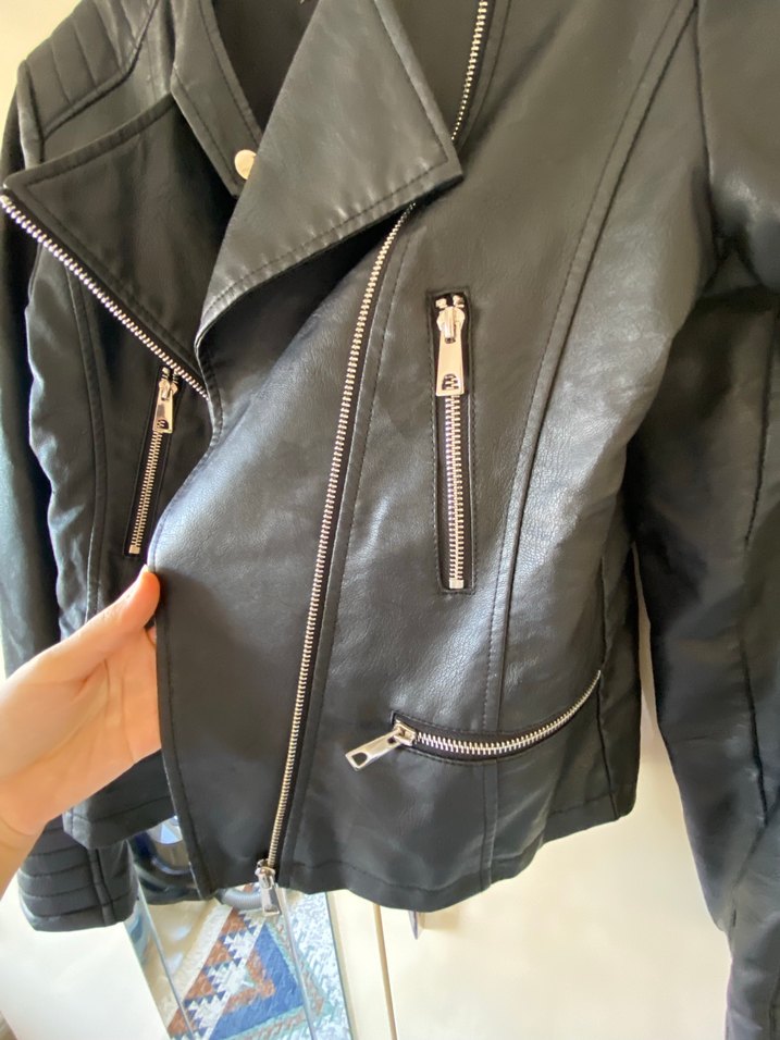 Siyah Deri Biker Ceket - Görsel 3