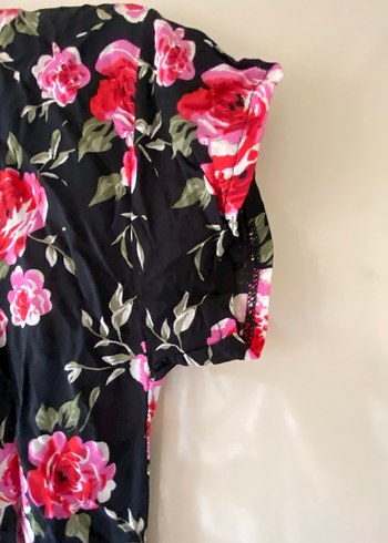 Pembe Çiçekli V Yaka Bohem Elbise - Görsel 5