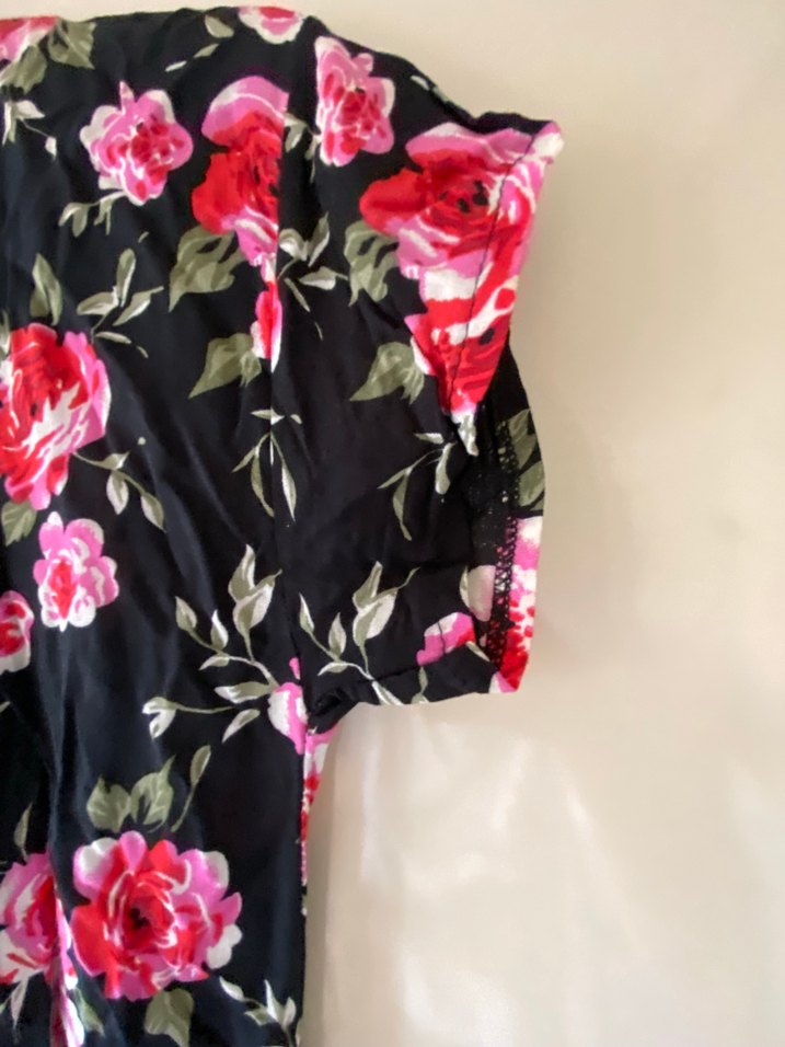 Pembe Çiçekli V Yaka Bohem Elbise - Görsel 5