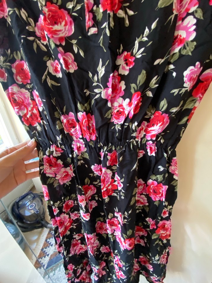 Pembe Çiçekli V Yaka Bohem Elbise - Görsel 2