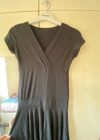 Siyah V Yaka Midi Elbise - Görsel 3