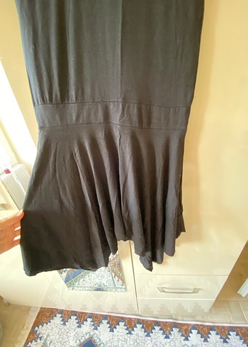 Siyah V Yaka Midi Elbise - Görsel 2