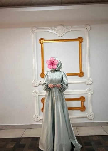 Zara mint yeşili Yüksek Yakalı Abiye Elbise