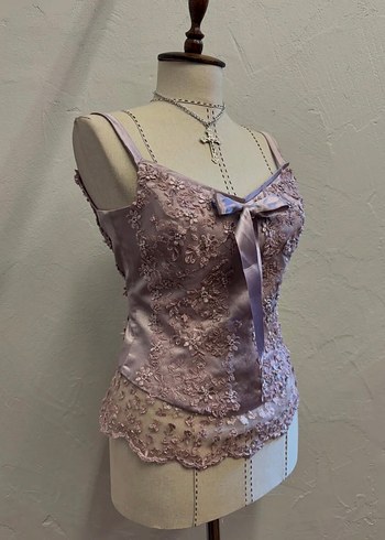 saten dantel işlemeli korse/büstiyer üst - Görsel 4