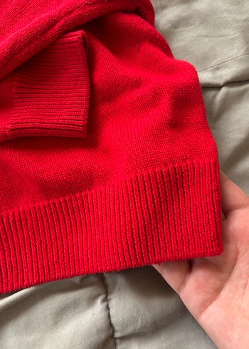 Kırmızı Boğazlı Örgü Kadın Kazak - Görsel 3