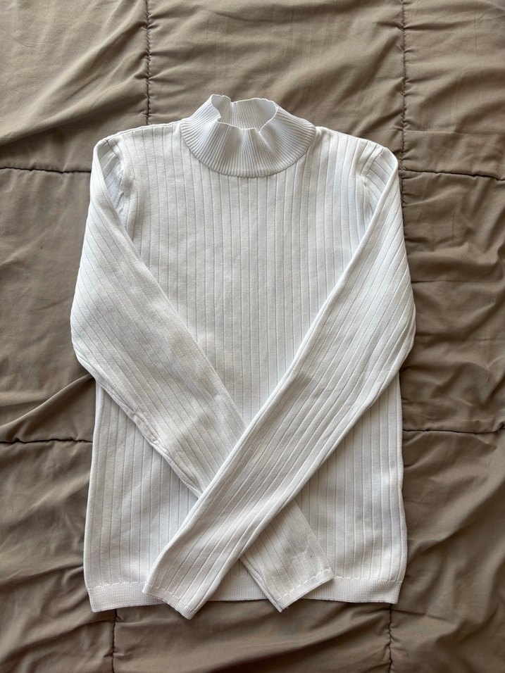 Beyaz Kadın Boğazlı Triko Kazak - Görsel 2