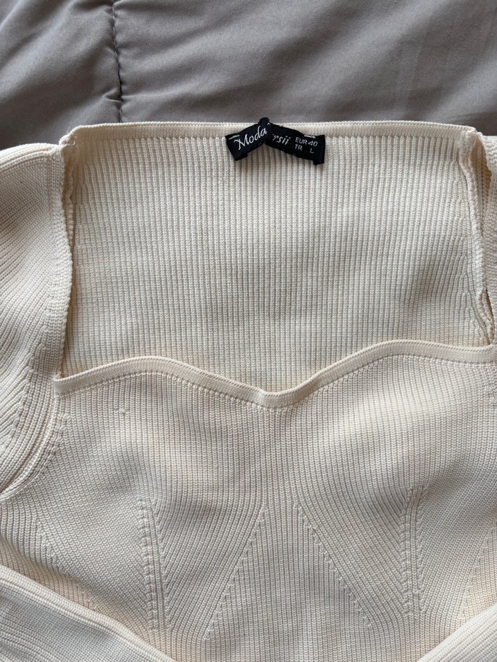 Beyaz Triko Kadın Uzun Kollu Bluz - Görsel 2