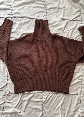 Kahverengi Örme Boğazlı Kadın Kazak - Görsel 4