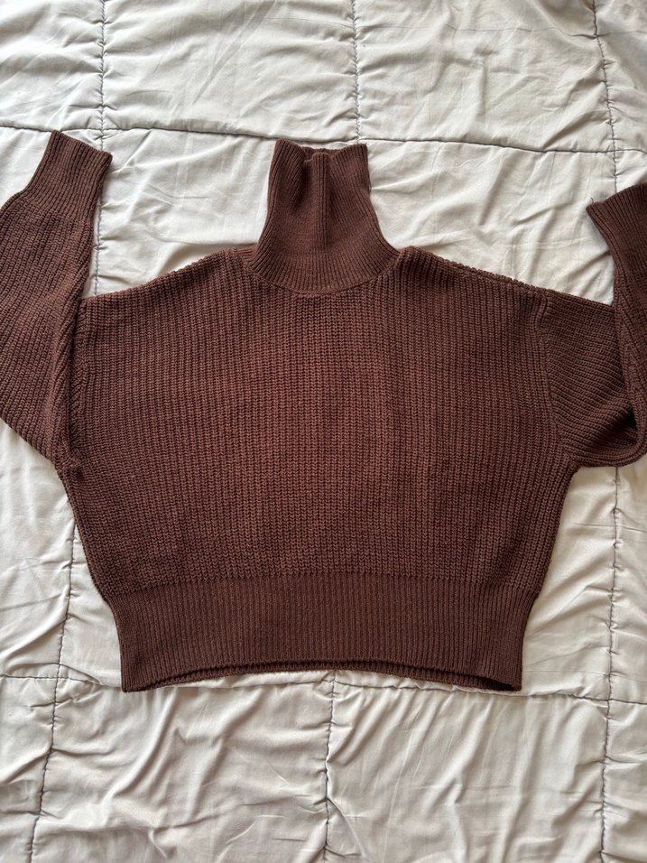 Kahverengi Örme Boğazlı Kadın Kazak - Görsel 4