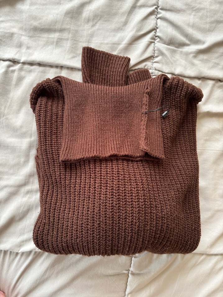 Kahverengi Örme Boğazlı Kadın Kazak - Görsel 2